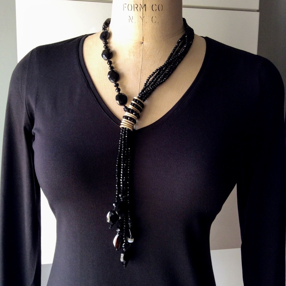 Black opaque crystal necklace